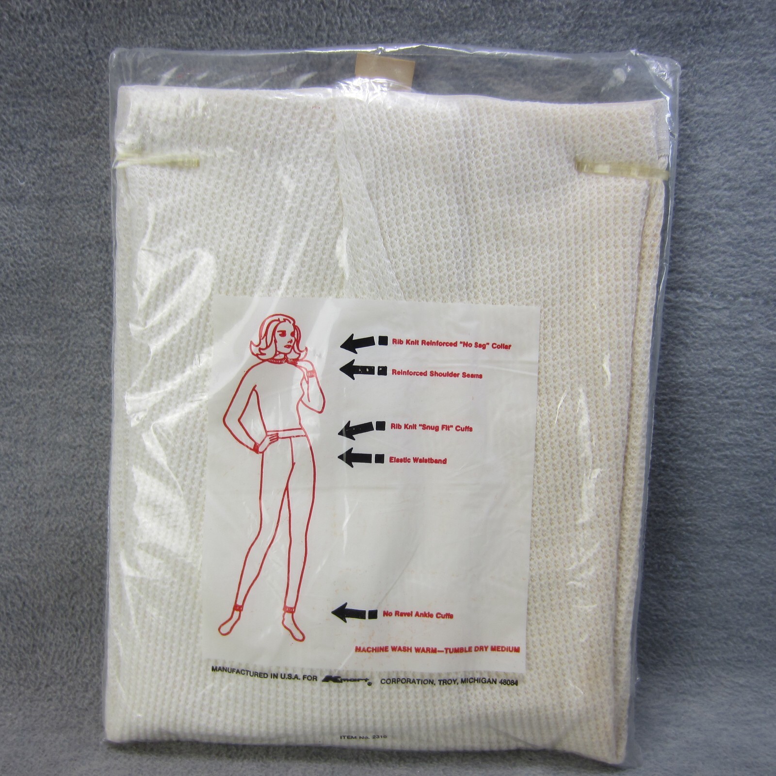 Vintage Kmart Circular Knit Thermal Underwear Womens XL White Ski Wear USA