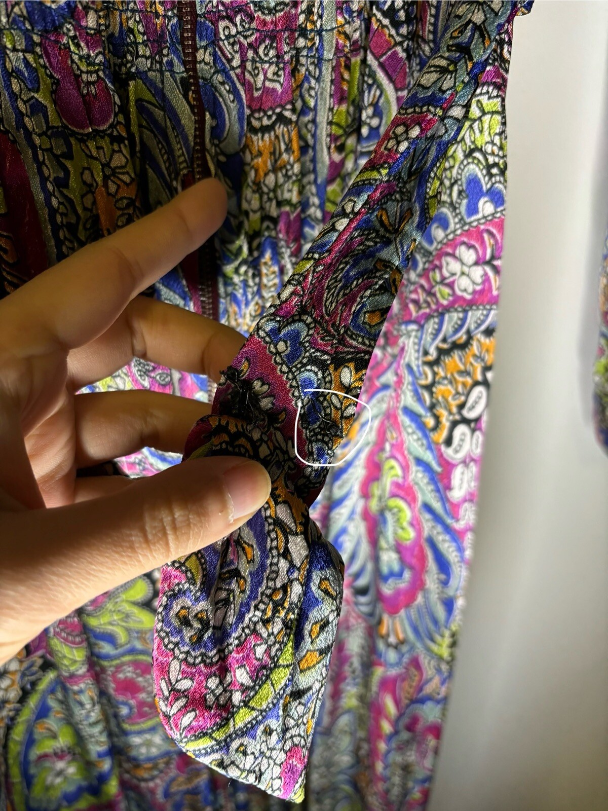 Vintage 70s Linda LA Psychedelic Paisley Dagger Collar Zip Maxi Dress XS