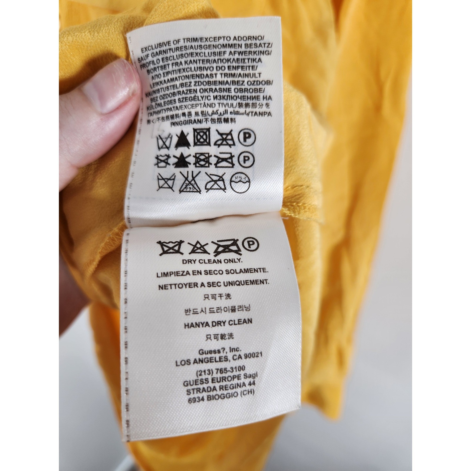VTG Guess by Marciano Mustard Yellow Silk Long Sleeve Blouse Size Small