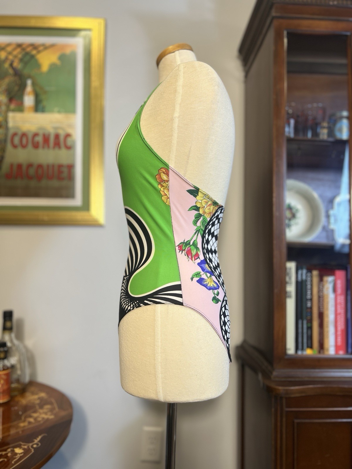 Vintage 1990s Versus by Gianni Versace Optical Floral Swimsuit