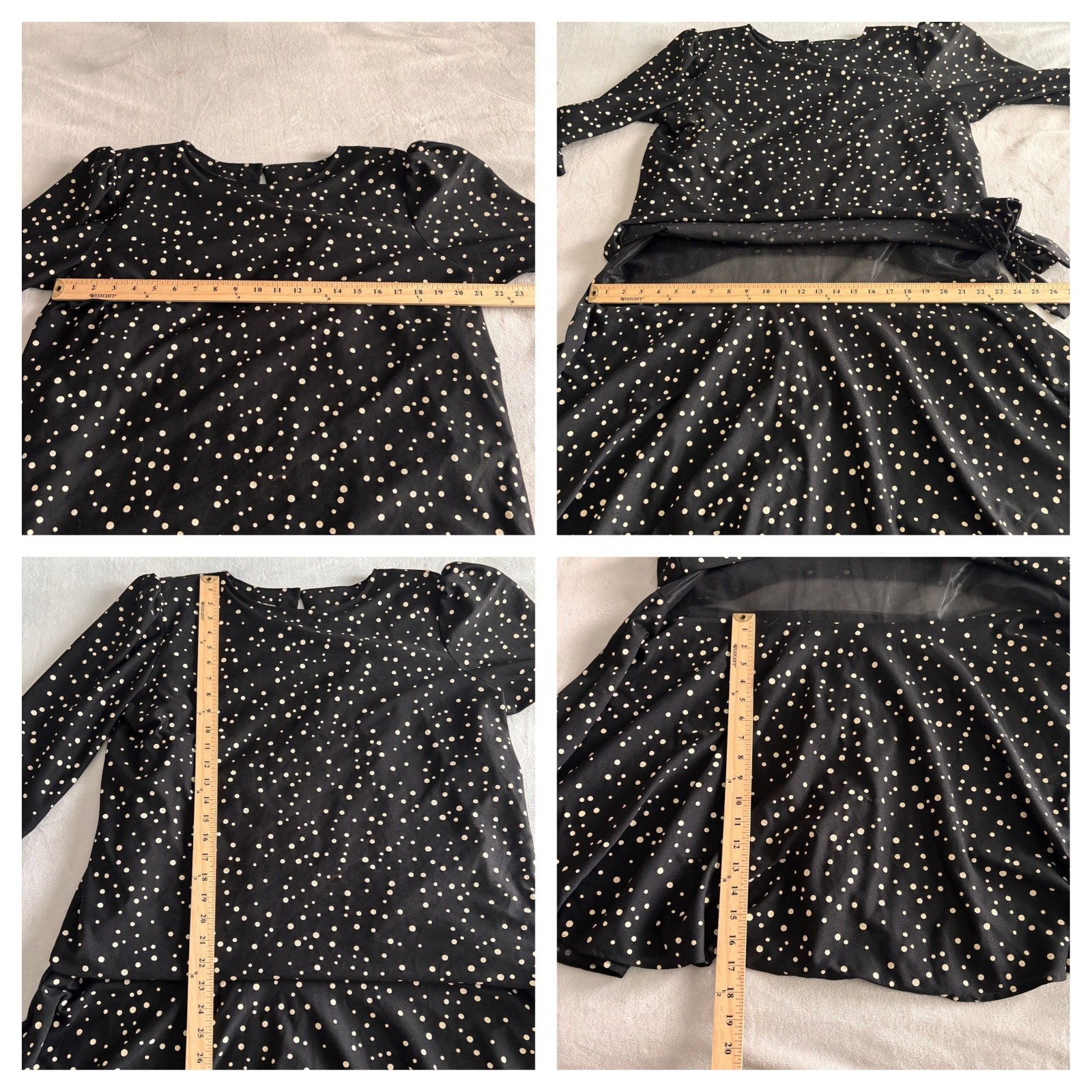Vtg 80s California Looks Dress Size 16 Black White Polka Dot Layered Shift Retro