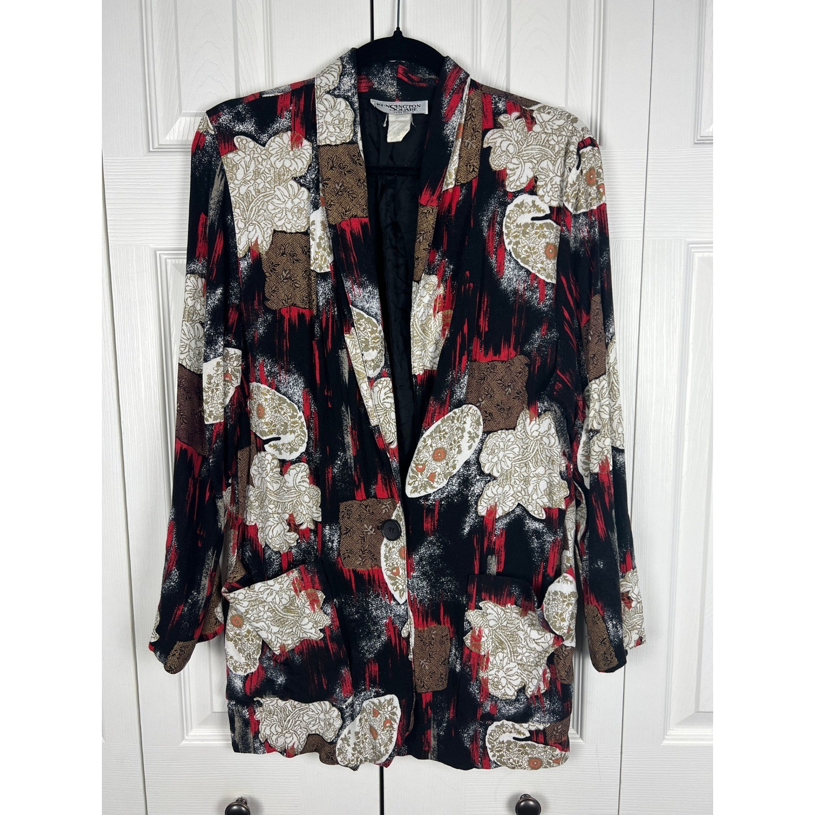Vintage Kensington Square Abstract Floral Duster Blazer Jacket USA Made Medium