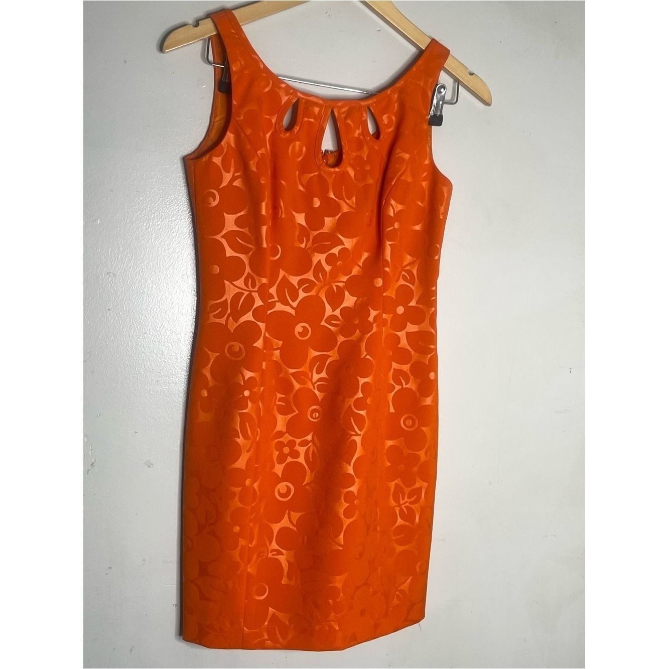 Vintage Nanette Lepore Mod Retro Mini Sheath Dress Floral Jacquard 2 Orange