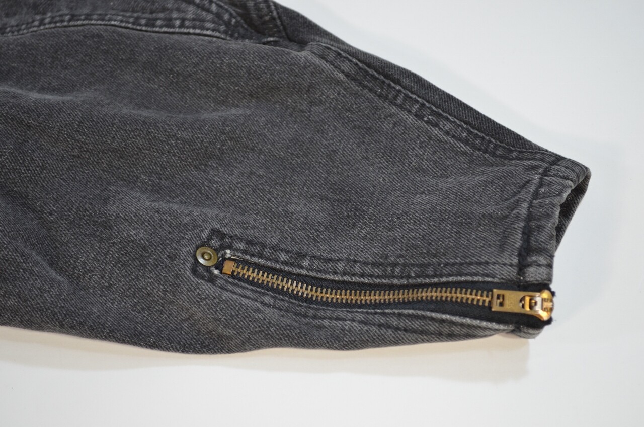 VTG 80s 90s Oxygen Denim Jacket Grey Full Zip Bat Sleeve Back Waist Elastic S