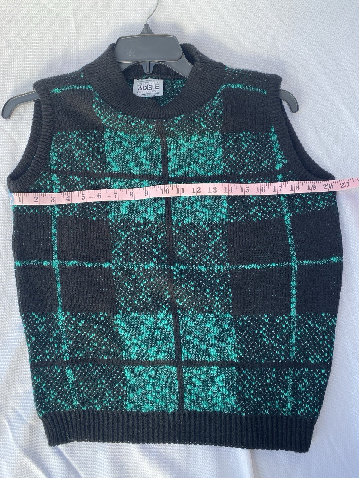 Vintage Sweater Vest Green And Black Plaid Size M