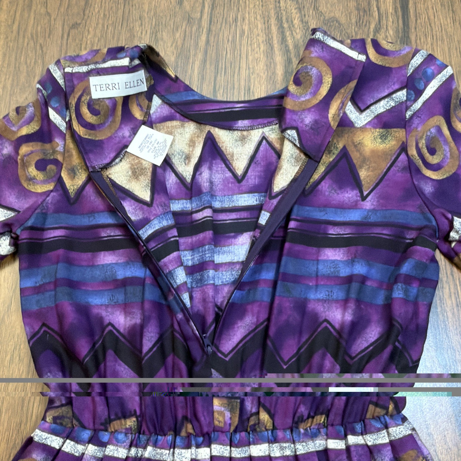 Vintage 90s Terri Ellen Pleated Midi Dress Purple Southwestern Whimsigoth Aztec