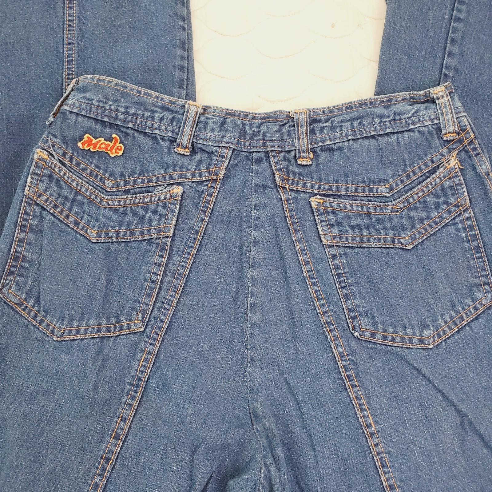 Vintage Male Slacks Jean 28×31 10” Bell Bottom Flare Leg Blue Women’s Pant 60s