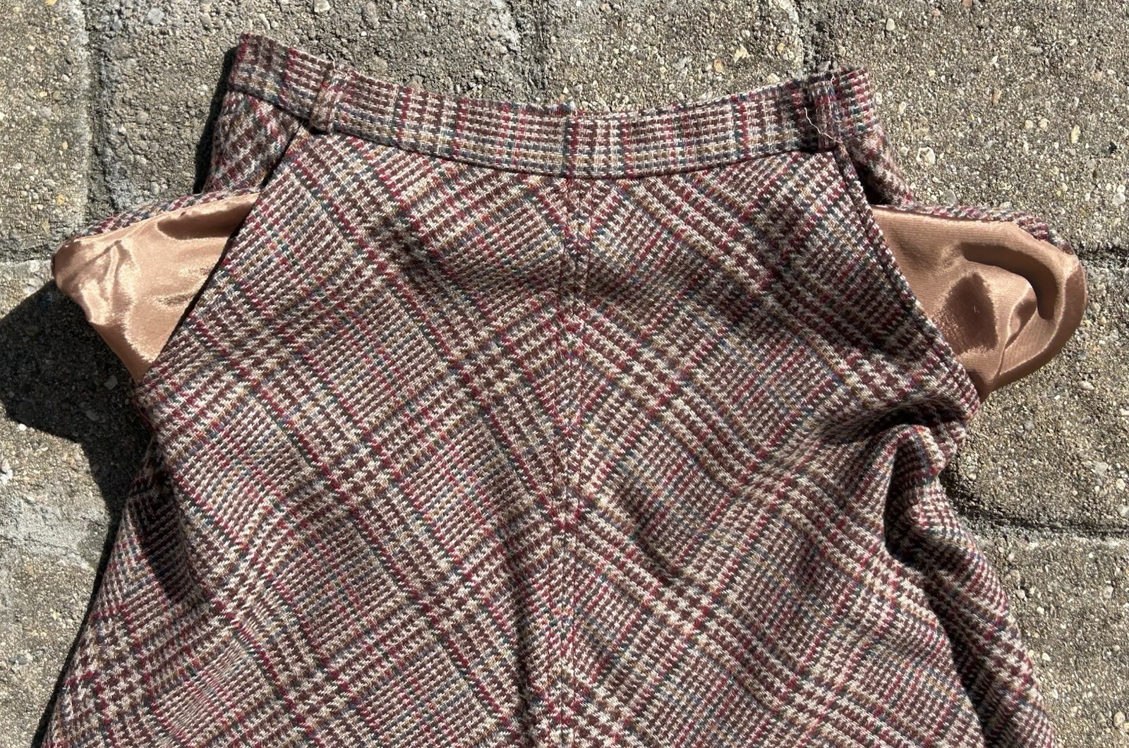 Vintage 60-70s Patty Woodard Button Zipper Plaid Wool Midi Skirt Size 11-12