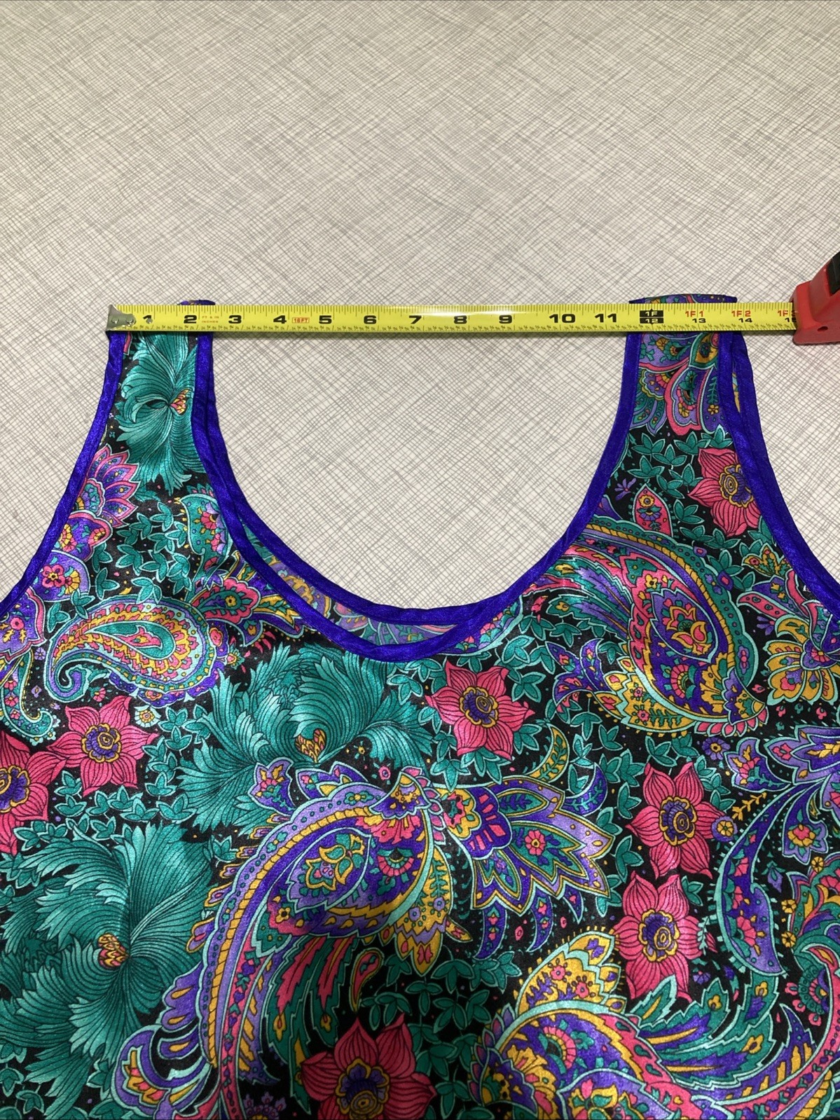 Vtg 80s California Dynasty Satin Cami Tank Top Plus 1X Jewel Tone Paisley Floral