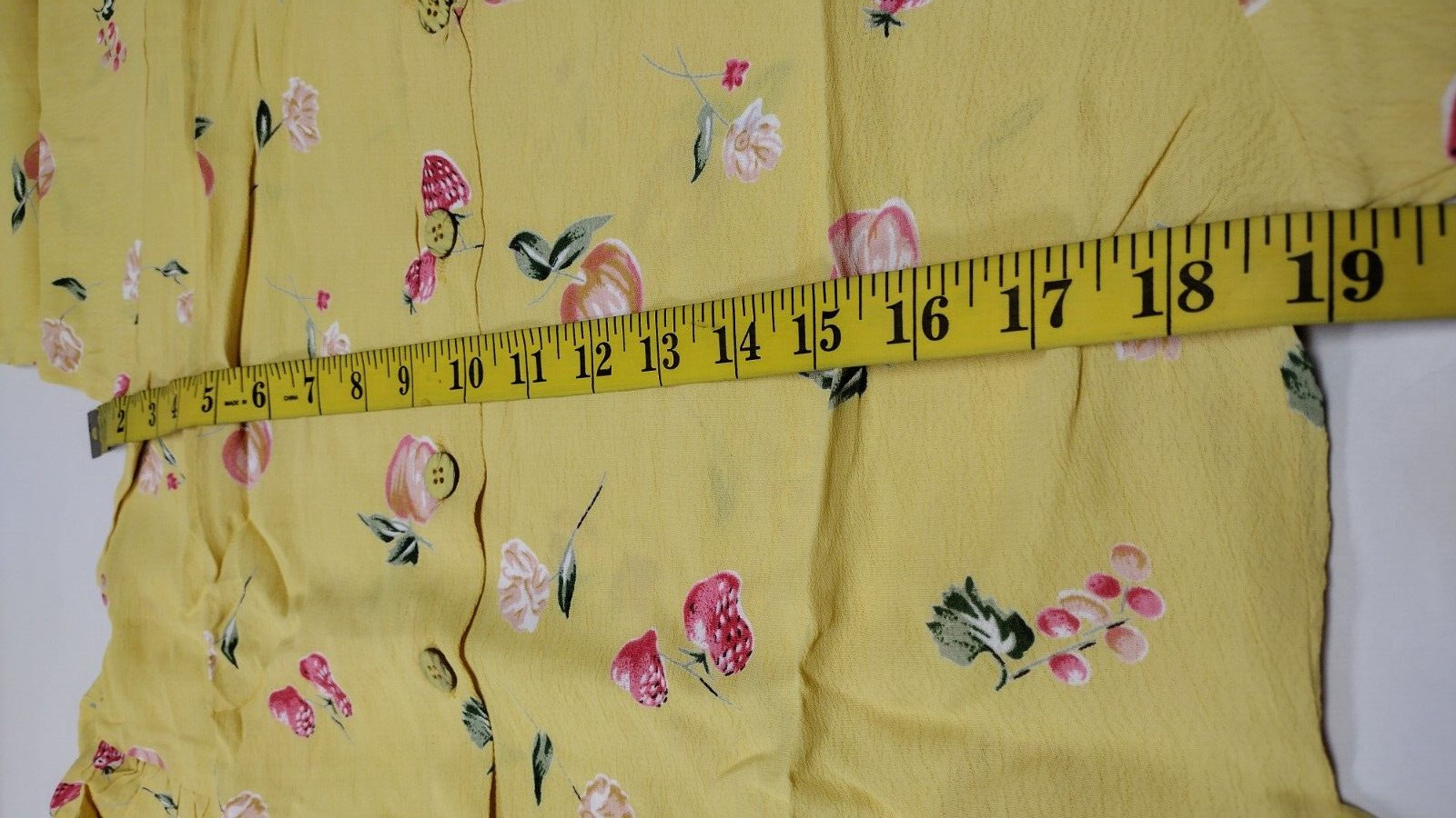 90s Rayon Yellow Dress Granny Apples Strawberry Print Country Easter Spring M