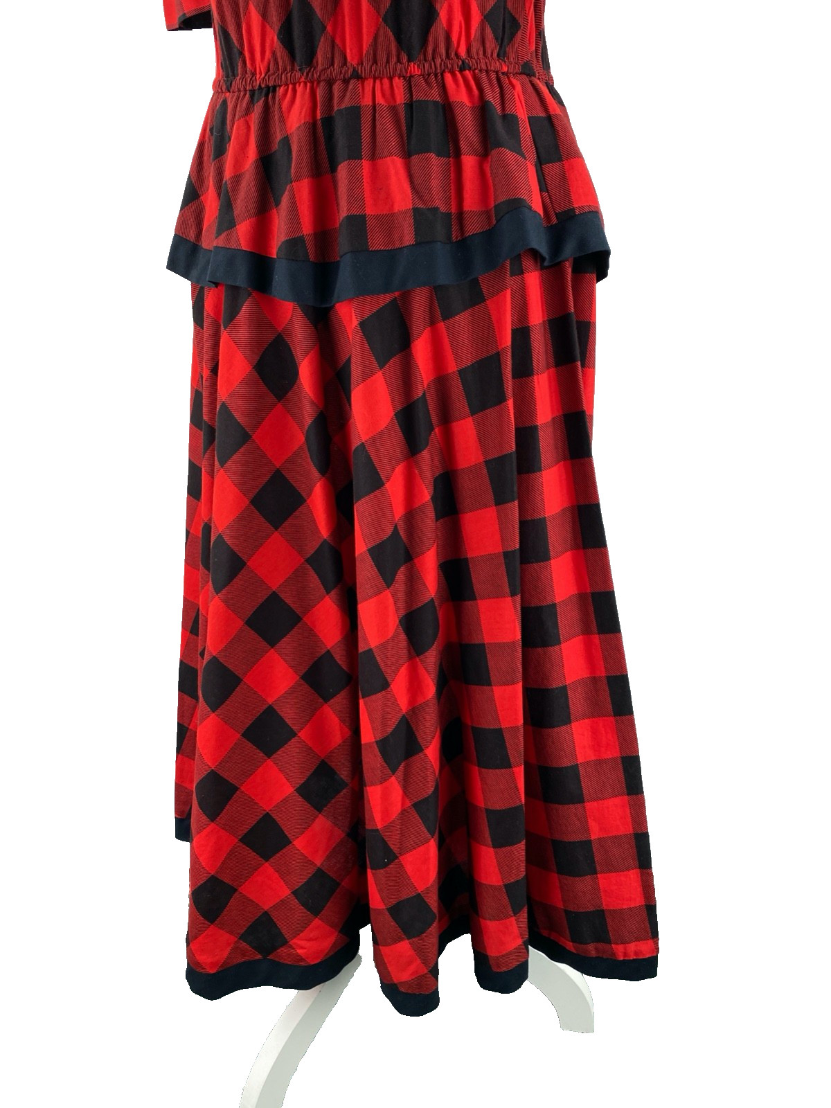 Choon Vtg Womens 7/8 Plaid Peplum Below Knee 70s Puff Sleeve Dress A-Line