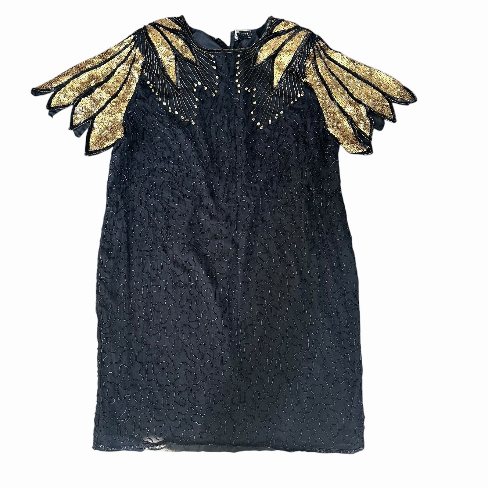 VTG 80s 90s Silk Beaded Sequin Dress Art Deco Gatsby 26W Kazar Style