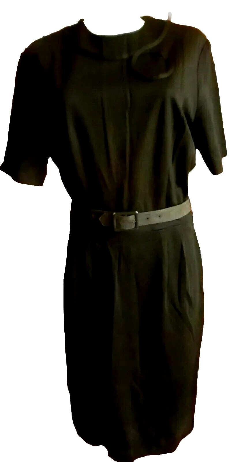 10 True Vintage Cocktail Dress Medium 1970’s Black Acetate Stretch Knit Belted