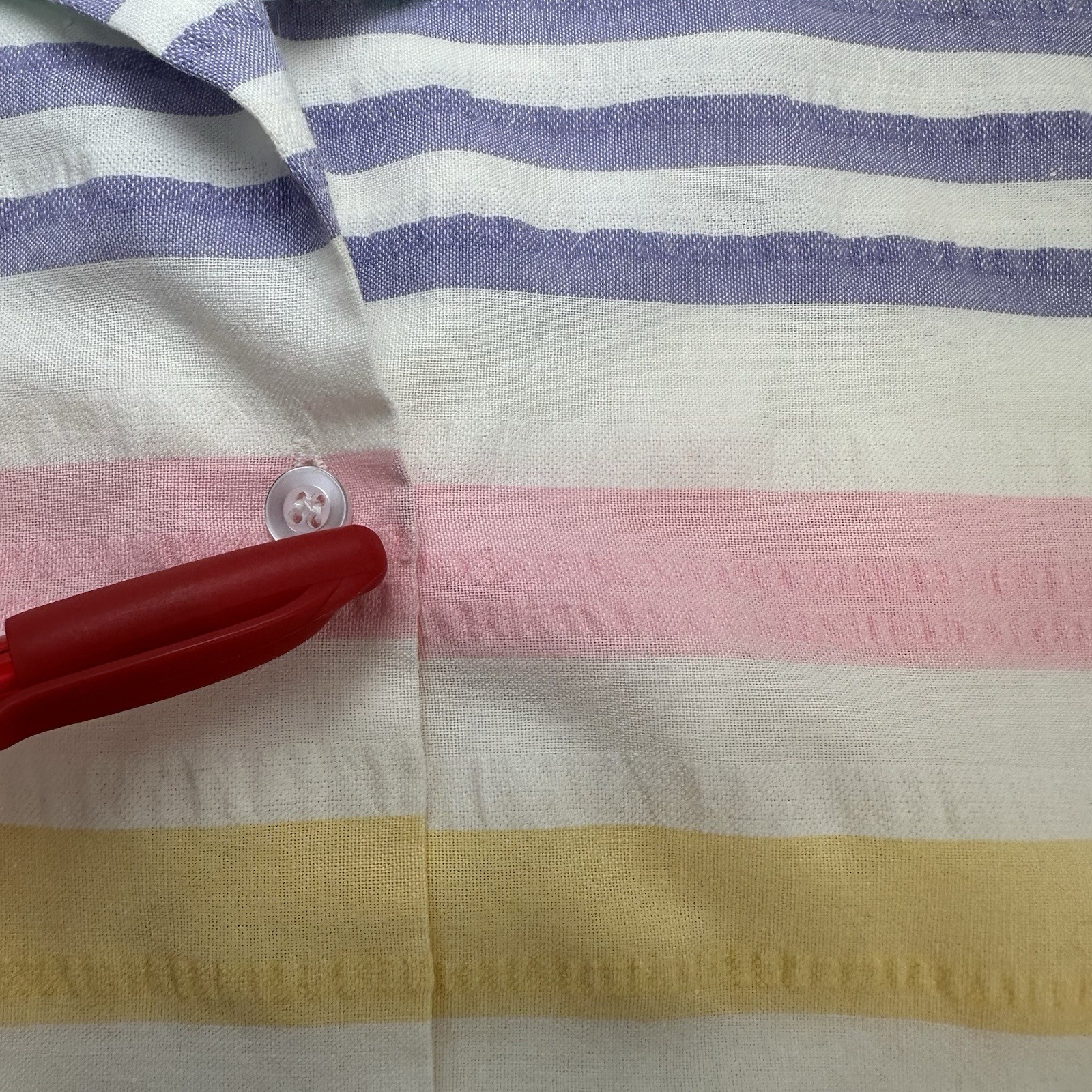 Cheryl Tiegs VTG Womans Pastel Striped Short Sleeve Button Up Shirt USA 16 READ