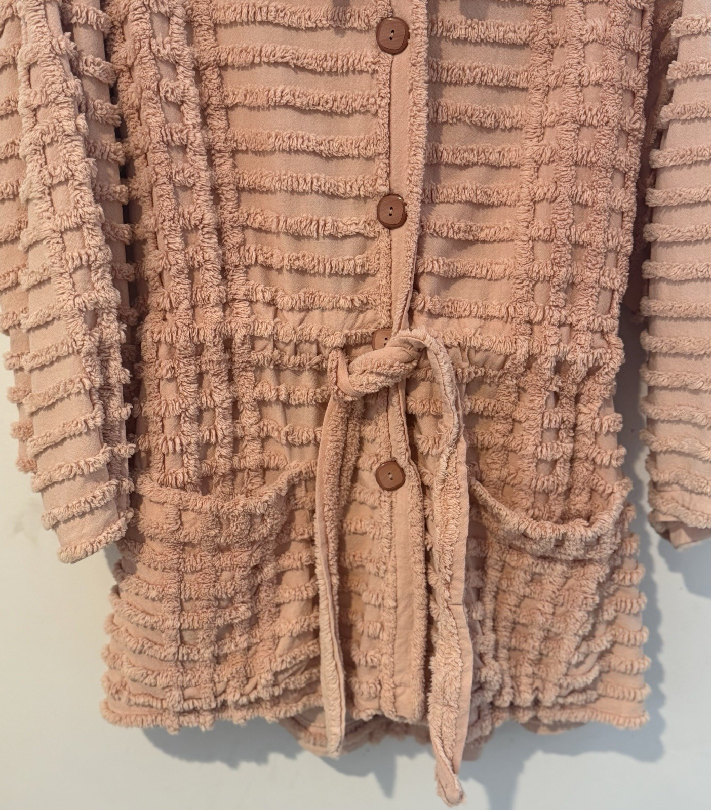Vintage Chenille Jacket W Tie Peach Kokonuts Laguna Beach M/L One Of A Kind