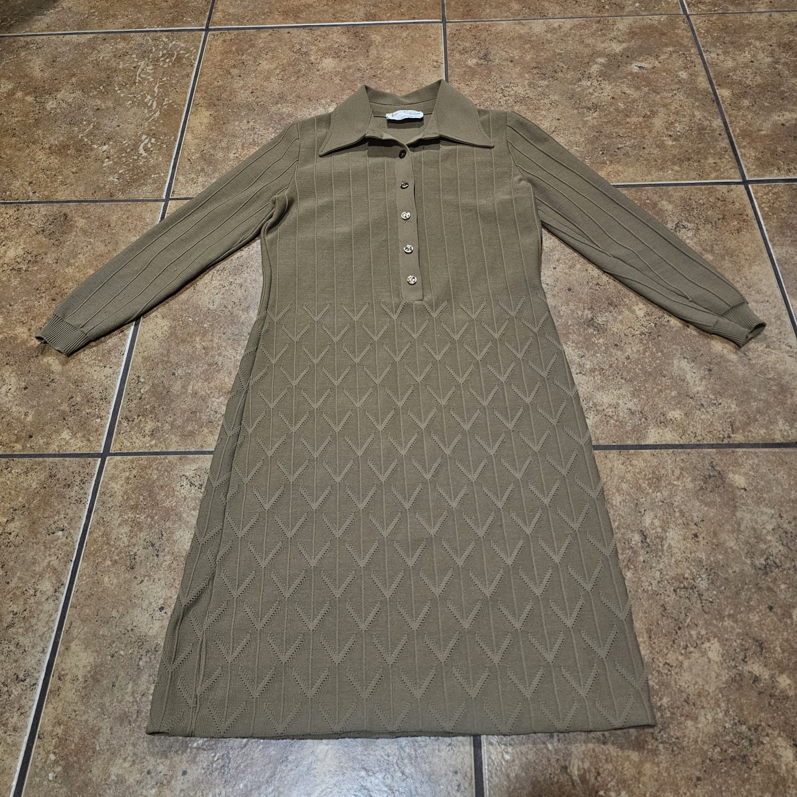 Vintage Dalton James Kenrob Dress Trevia Era Knit Midi Button Up Chevron