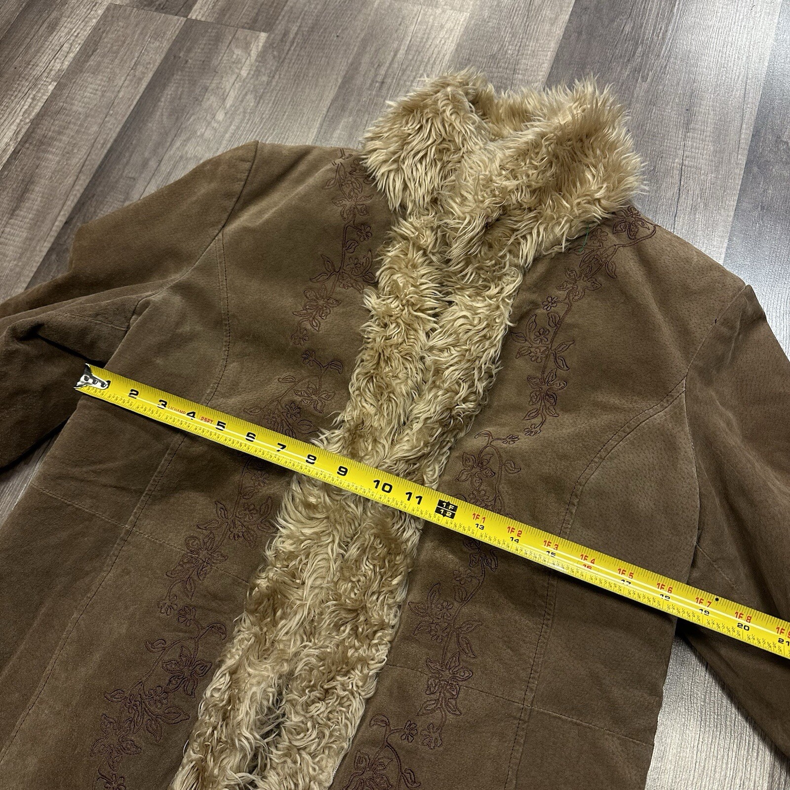 VTG Y2K WINLIT BROWN SUEDE LEATHER JACKET COAT FAUX FUR LINING SZ XL H1