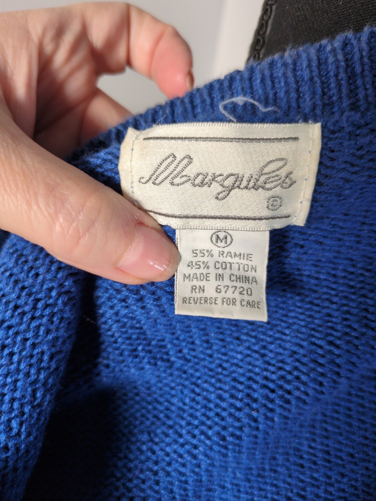 Vintage Margules Knit Cardigan Blue With Floral Embroidery, White Bears Women M