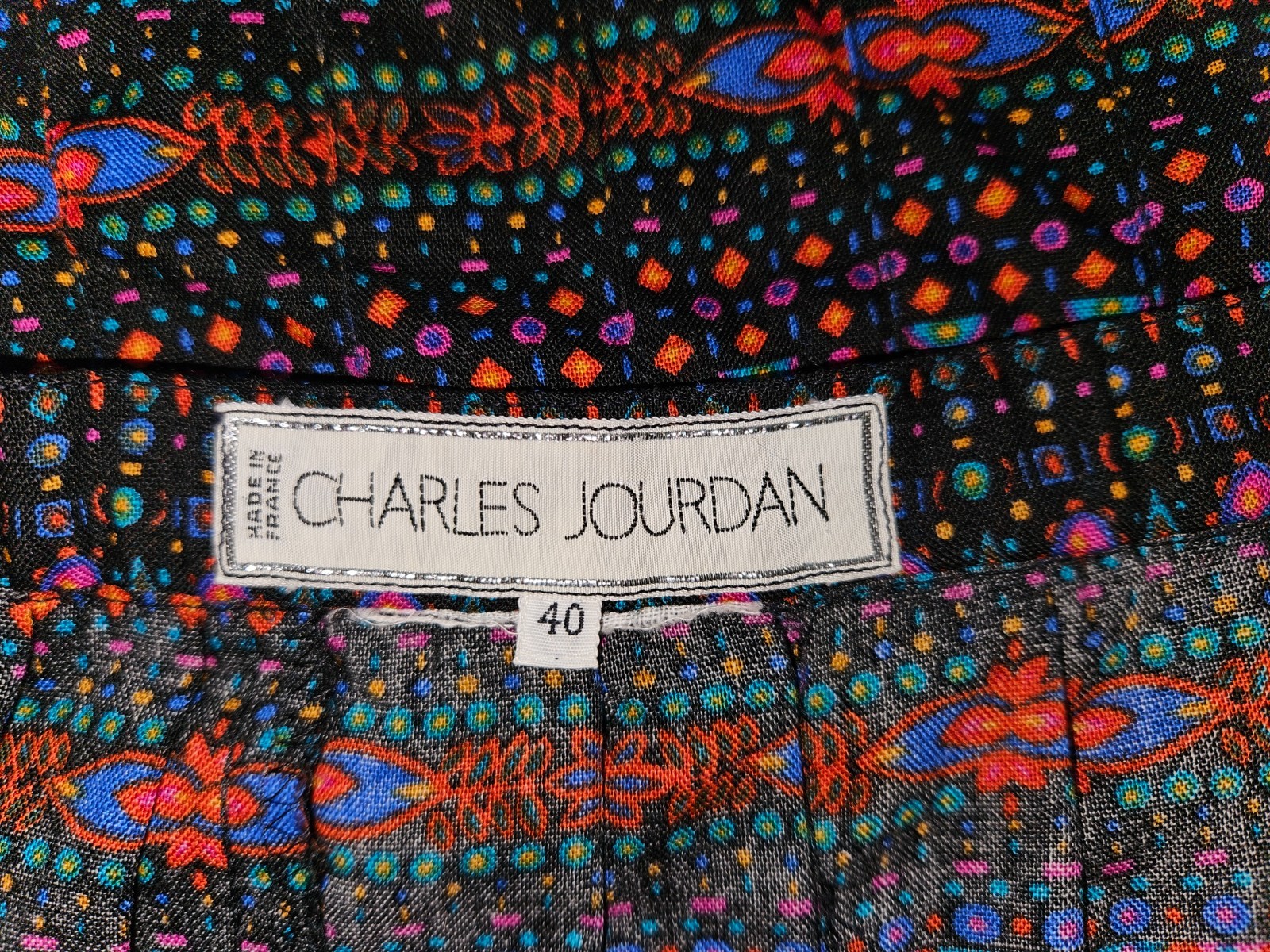 Vintage Charles Jourdan Pleated Geometric Jewel Tone Skirt France 40 US 8 Midi
