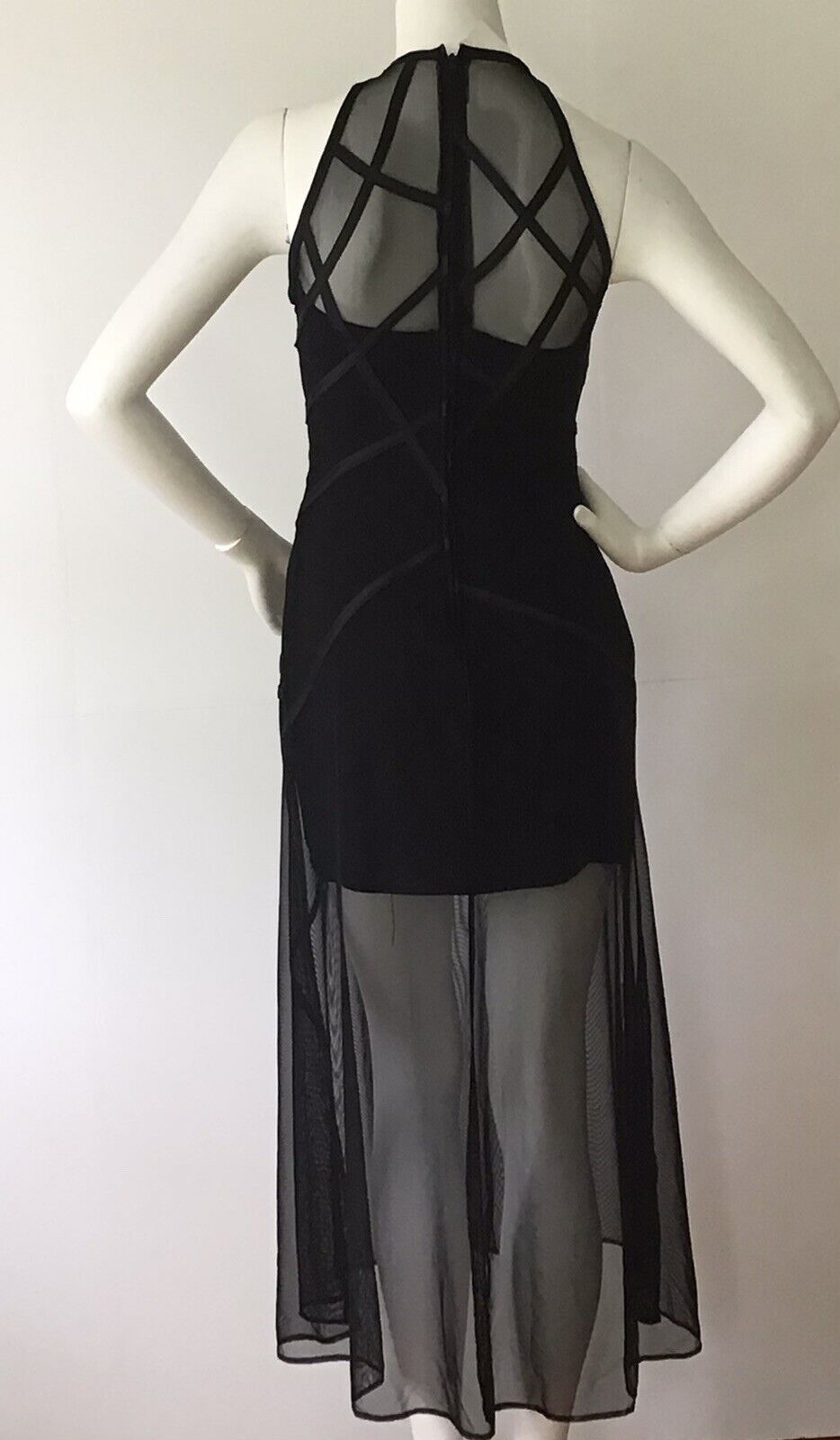 TADASHI Black Mesh Illusion Formal Cocktail Dress (Size 4)