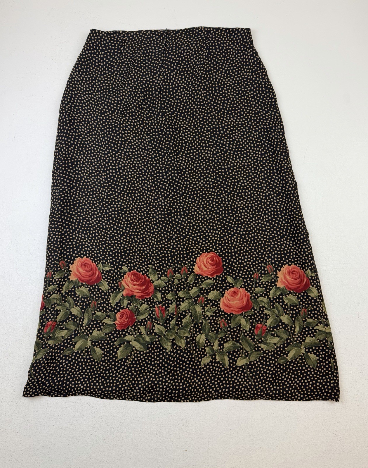 Vtg Liz Claiborne 12 Petite Midi Skirt 100% Silk Roses Polka Dots Lined Romantic