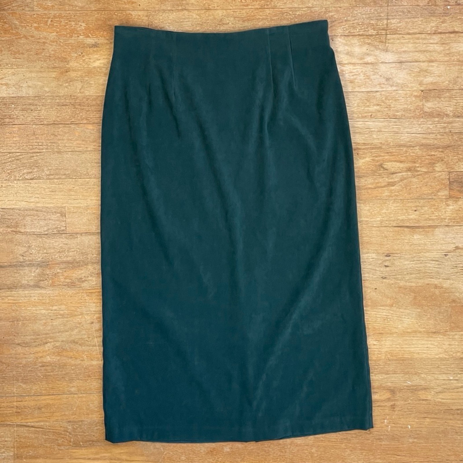 Vintage Microfiber Skirt Size XL 34″ Waist 90s Emerald Green Maxi Straight Cut