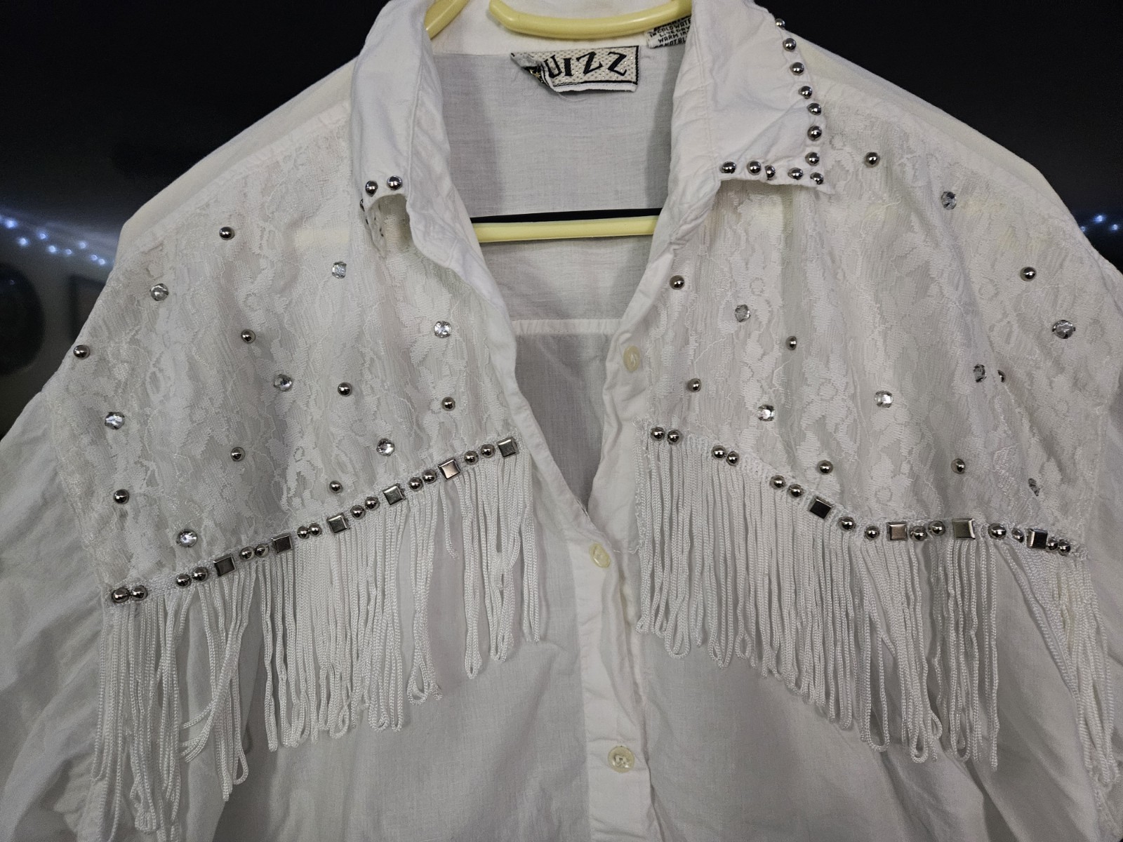 Vintage 70s Quizz Western Cowgirl Studded and Fringe Button Up Shirt Womens 18