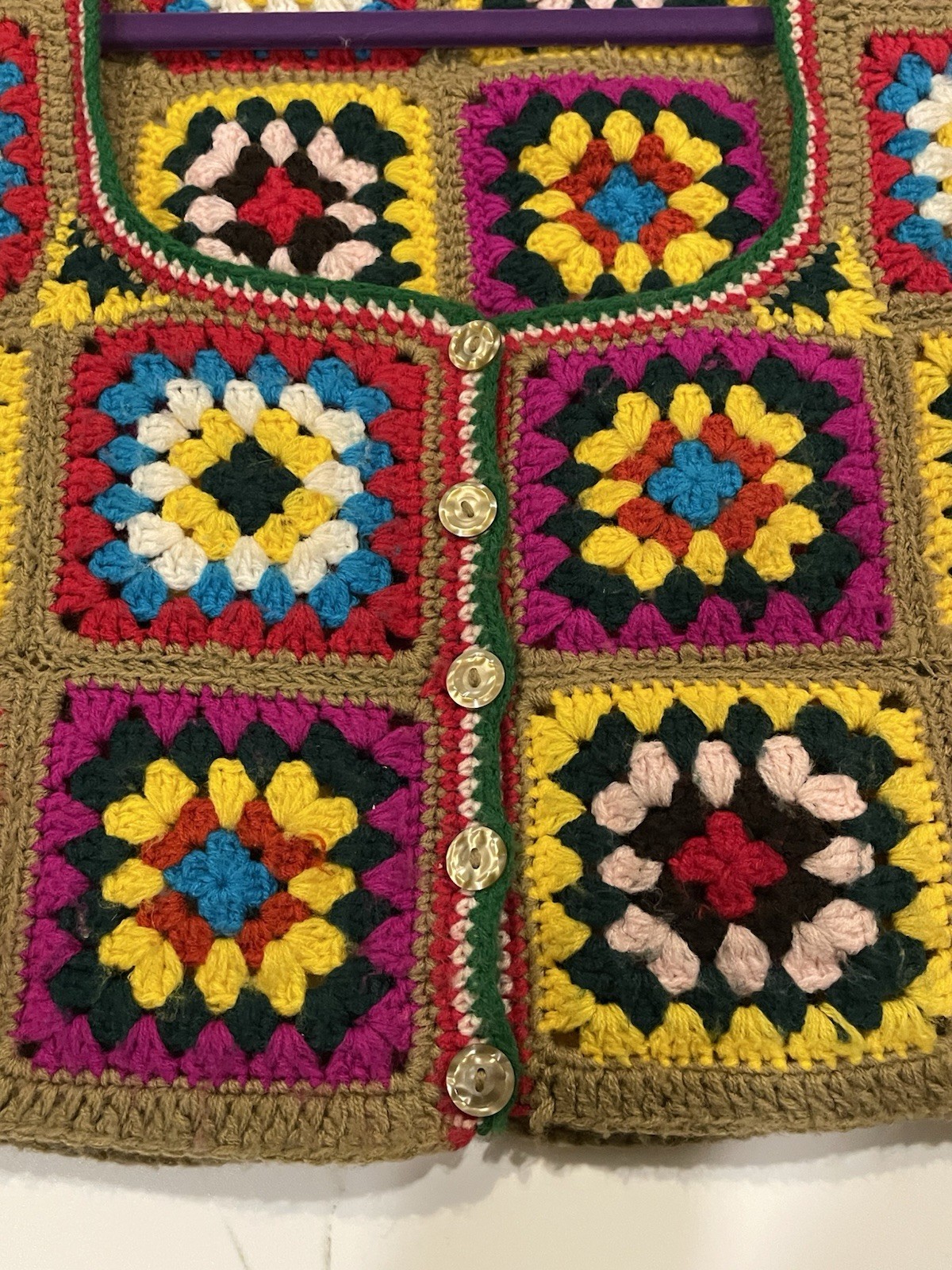 Vintage 70’s Charlie’s Girl Erika Elias Granny Square Crochet Vest Cropped XS