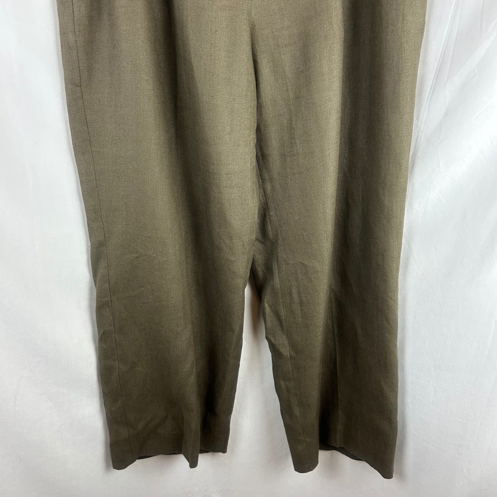 Talbots Vintage 90s Irish Linen Trousers Olive Green Pleated Pants 12 Petite