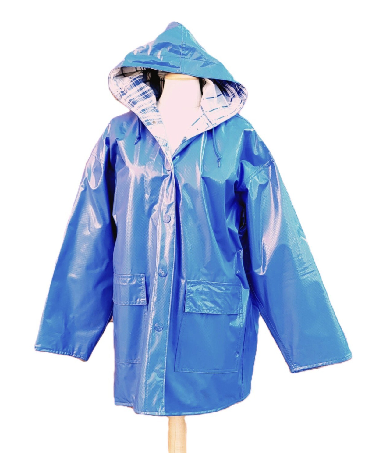 Ladies Wippette Raincoat Hooded Cornflower Blue PVC Vinyl Jacket Size M