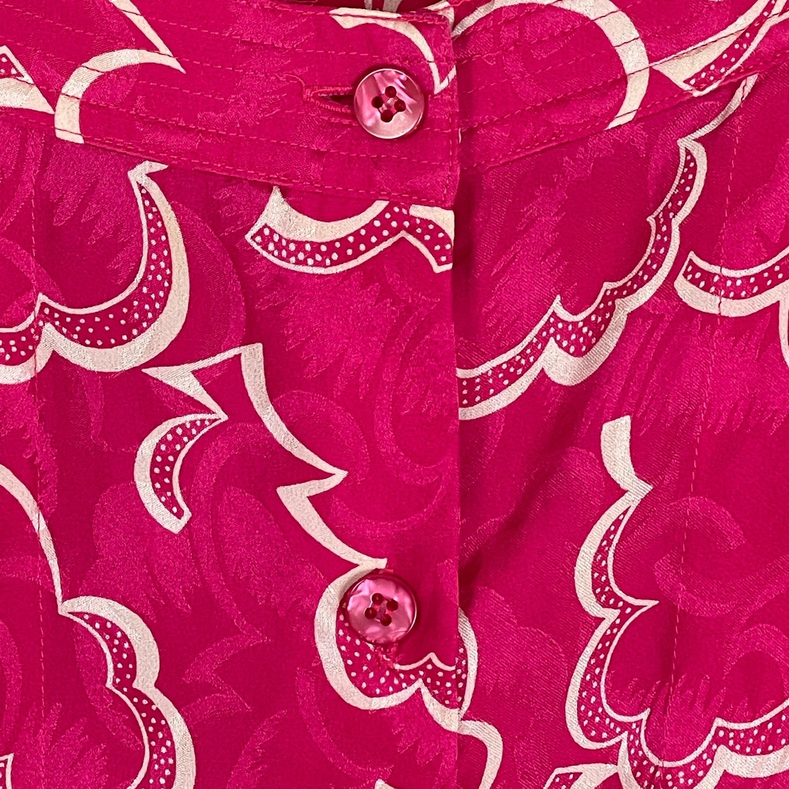 Argenti Vintage 100% Silk Magenta Pink Floral Jacquard Midi Dress Size 12