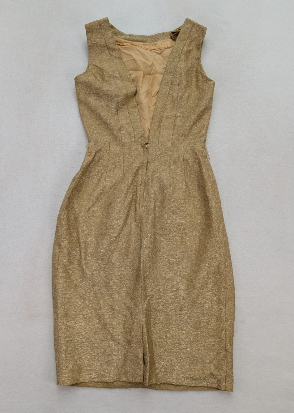 Vintage Women’s Dress Size S Metallic Gold Shimmer Party Cocktail Wiggle Sheath
