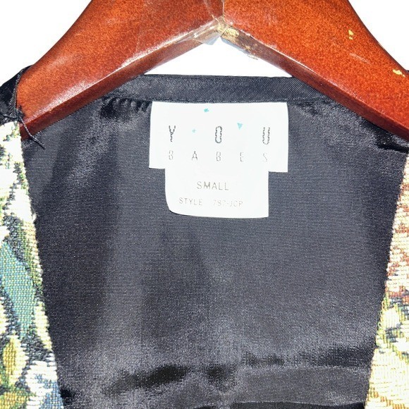 Vtg 90s You Babes Womens Green Garden Floral Tapestry Vest S Lined Button Formal
