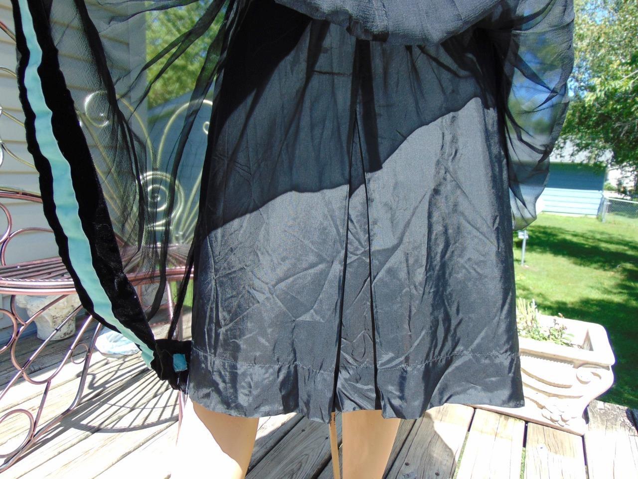VTG 40s Chiffon Overlay Dress w Velvet trim 28W