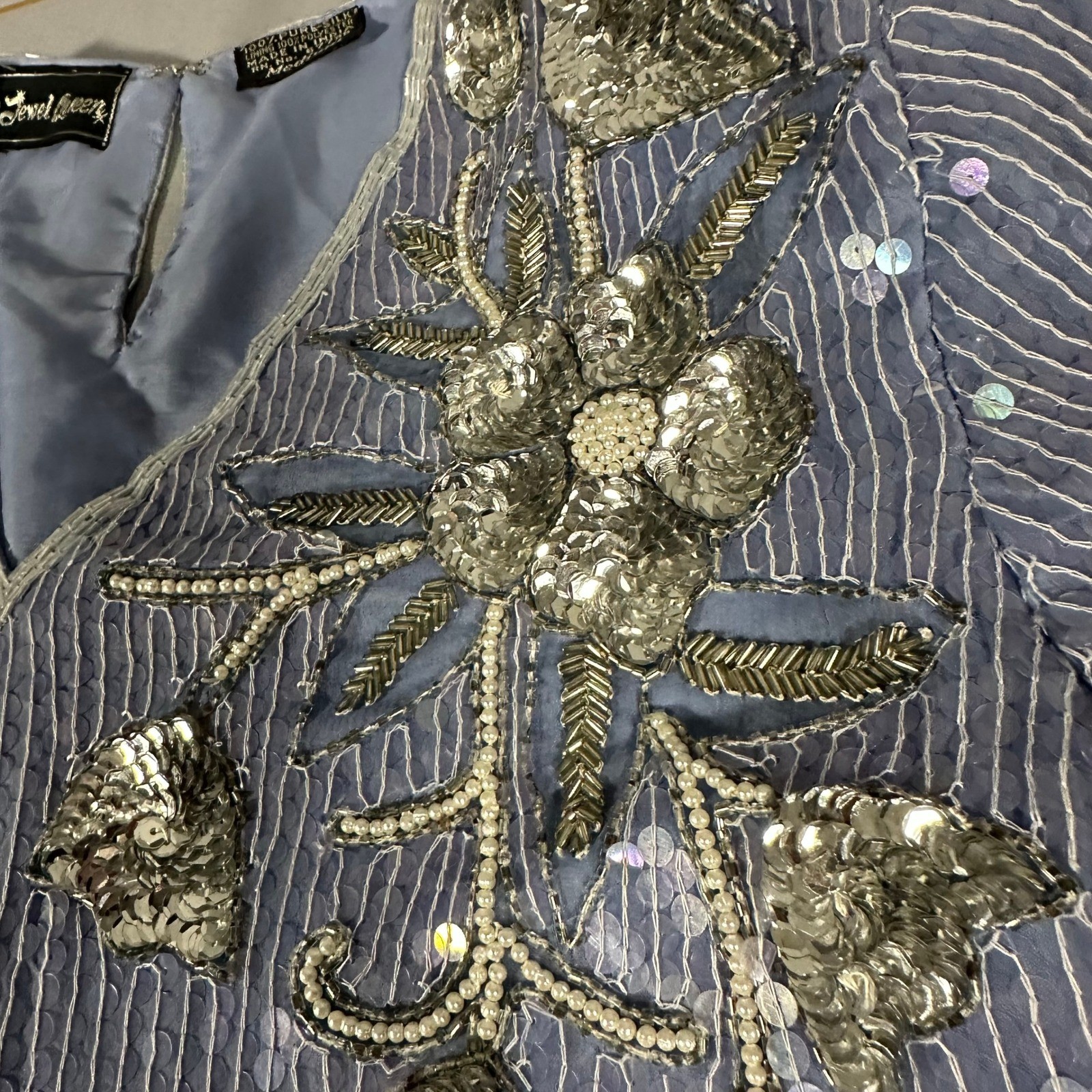 Jewel Queen Silk Beaded Sequin 2 Piece Skirt Set Medium Blue Waist 19″ Flat
