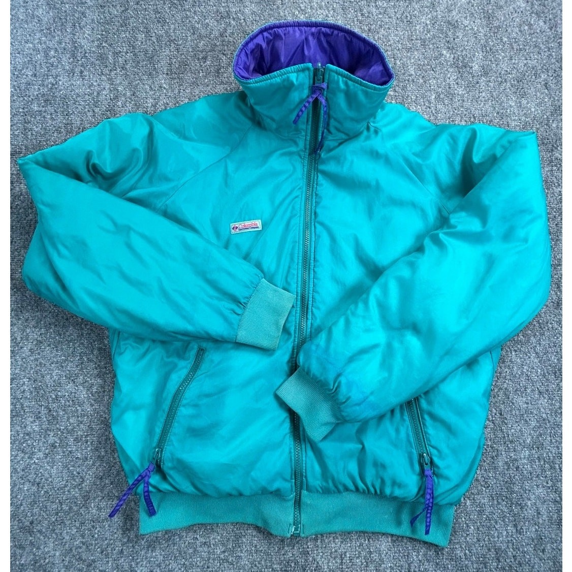 Vintage Columbia Reversible Puffer Bomber Jacket Adult Purple Teal Full Zip 90s