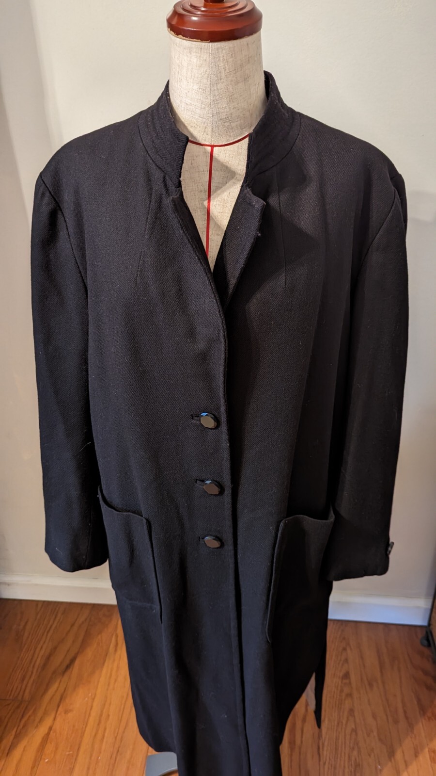 Vintage Vogue Pattern Med/Lg American Designer Long Black Trench Coat Wool 80’s
