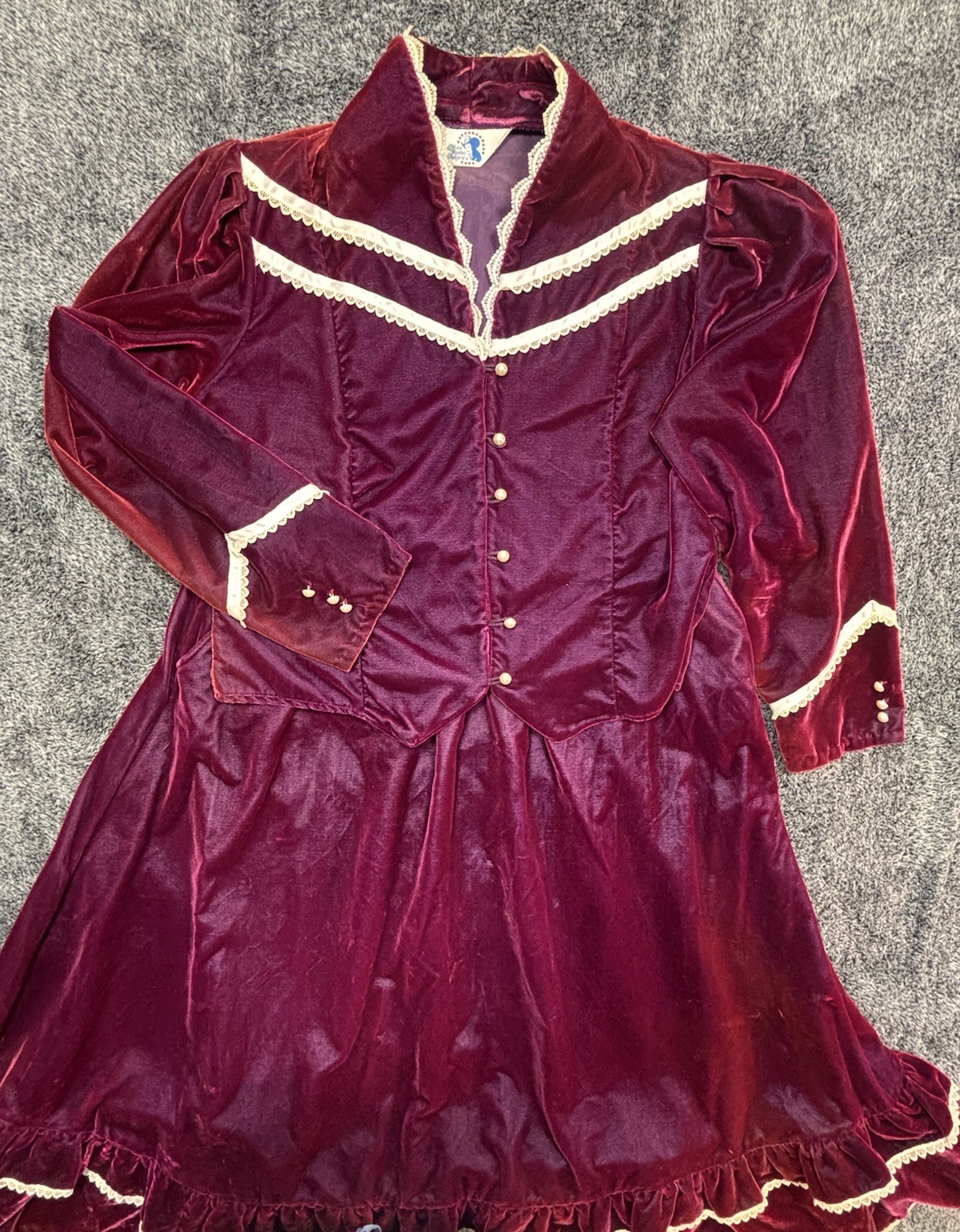 VTG 80s Miss Rodeo America Pageant Velvet 2 Piece Set Dress Jacket Set 13/14