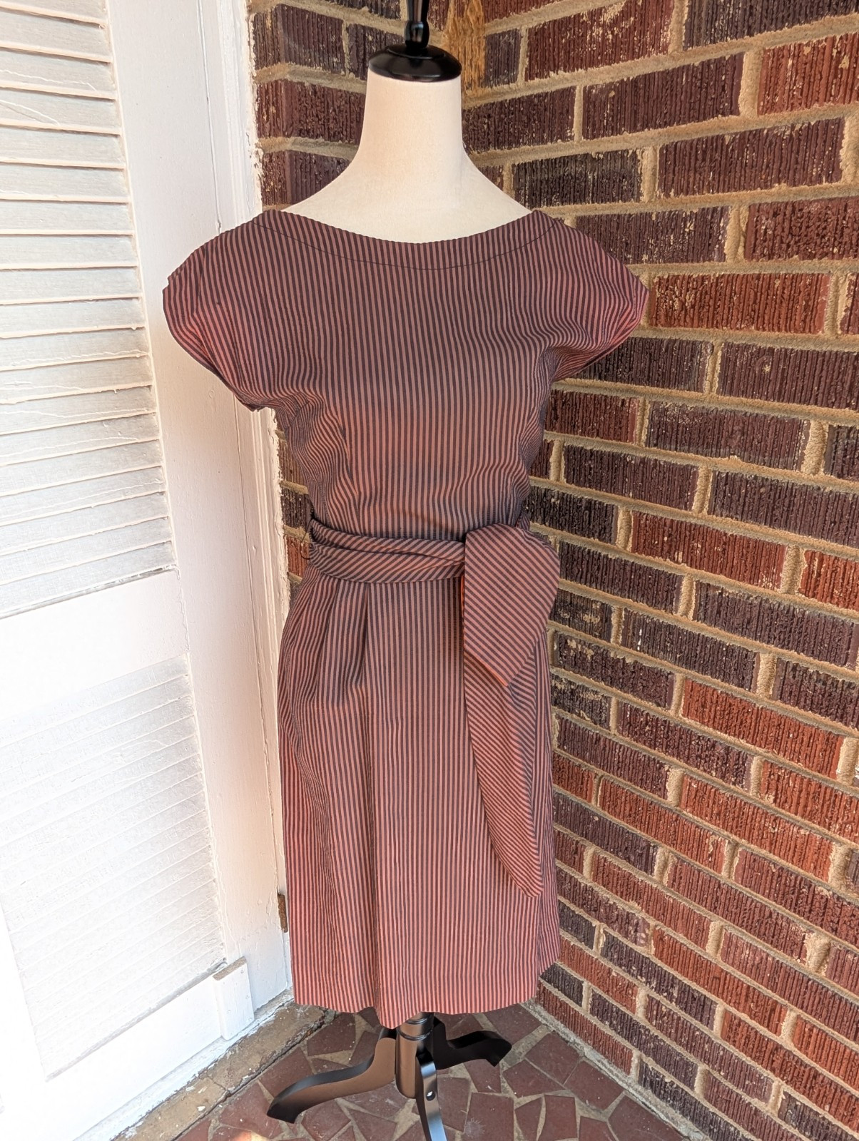 Vintage Henry Rosenfeld Striped Midi Dress w/ Reversible Belt-Size XS