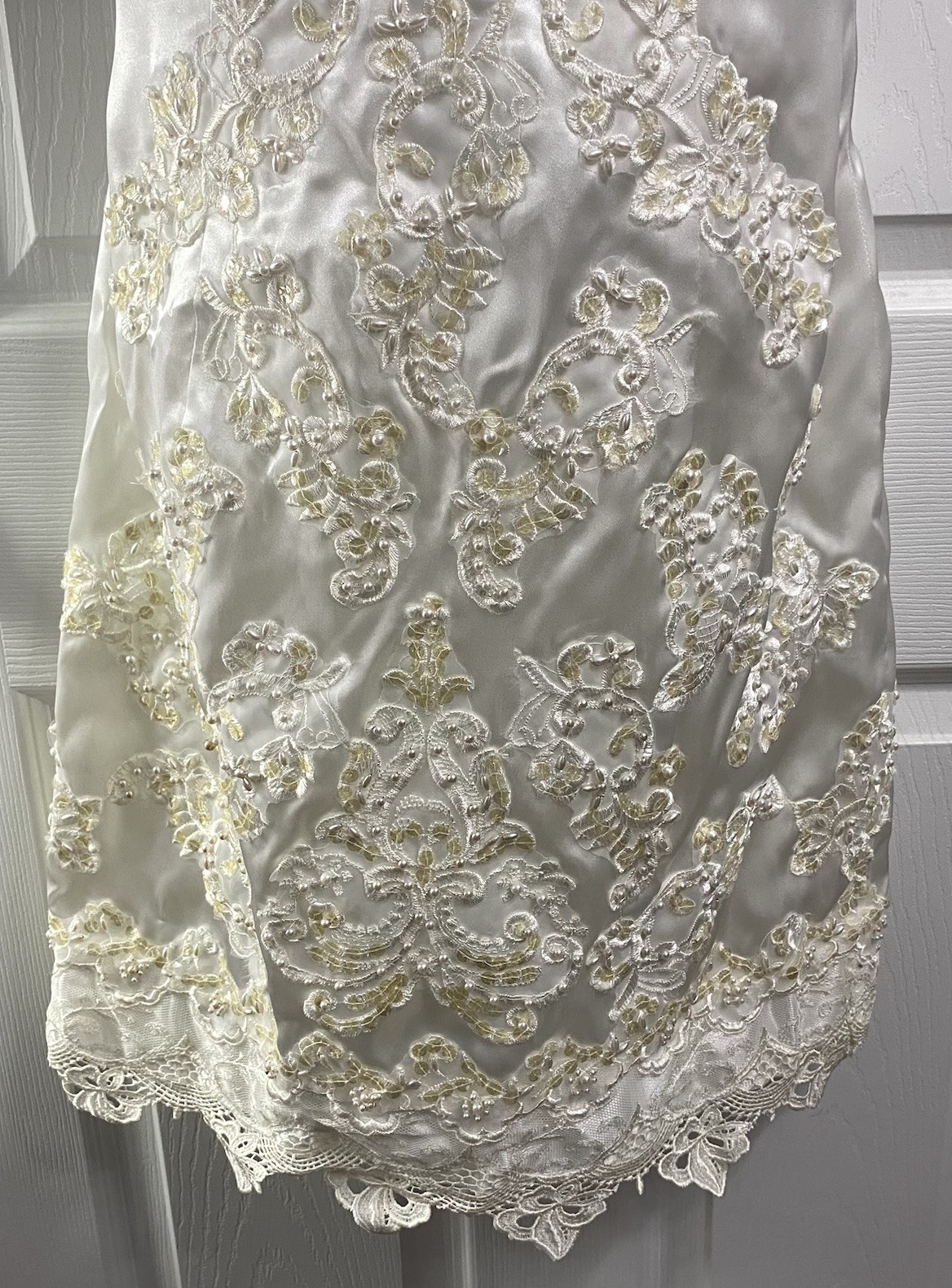 Majestic Vintage Y2k White&Ivory Satin Short Wedding Dress detachable Train Sz.8