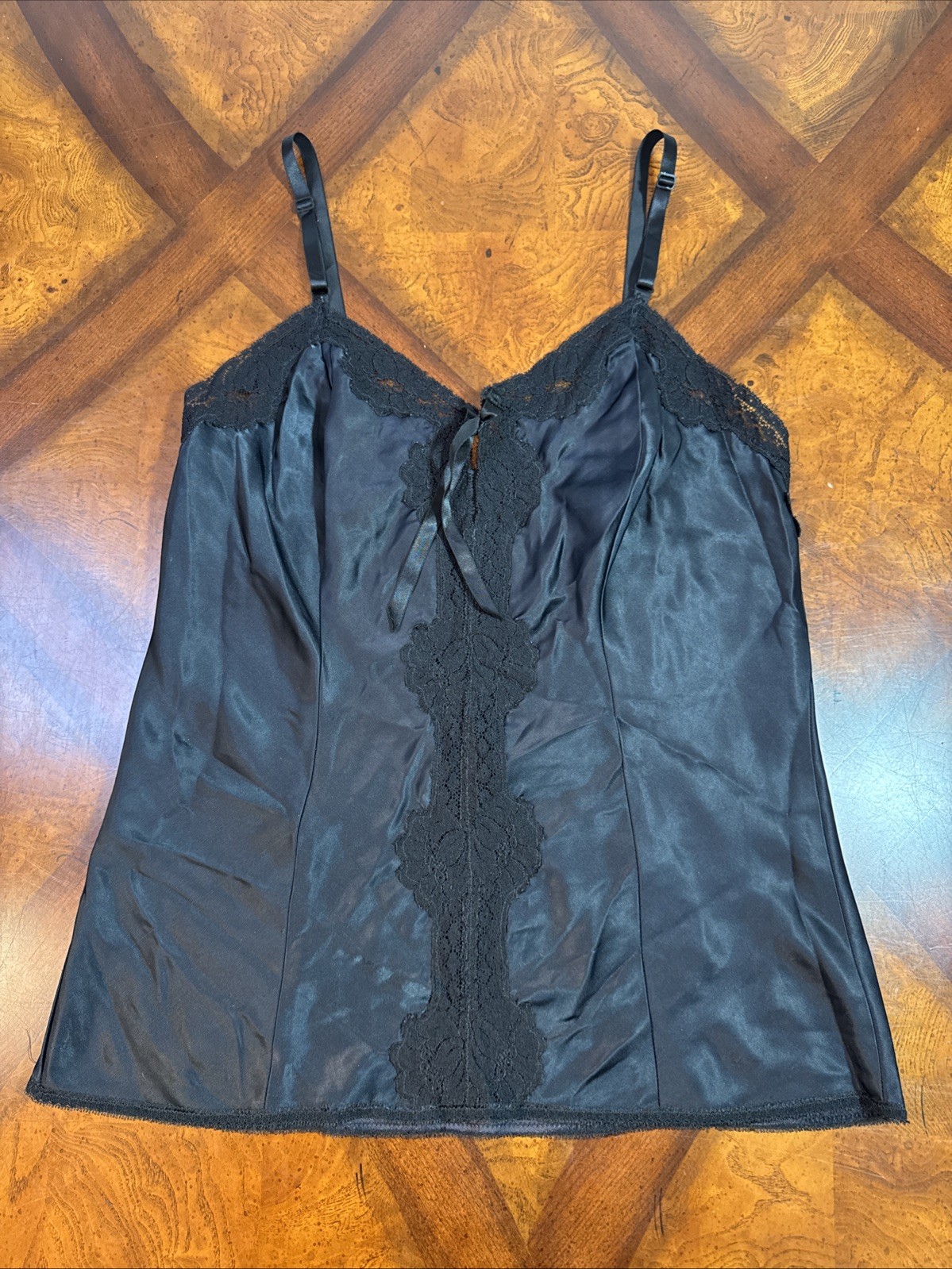 Vintage Wonder Maid Pleated Cami Top Black With Tie And Lace
