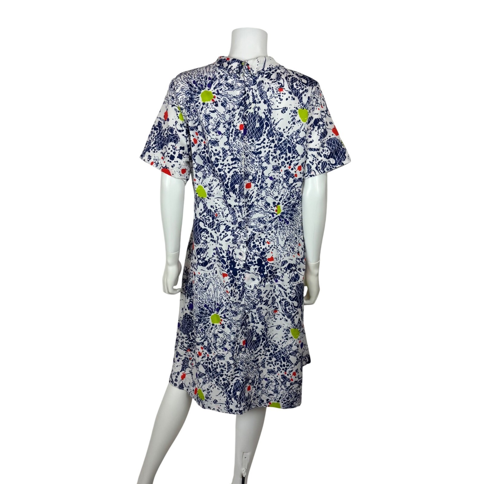 Vintage 70s Colorful Dress Womens XL Artsy Splatter Print Necktie Shift