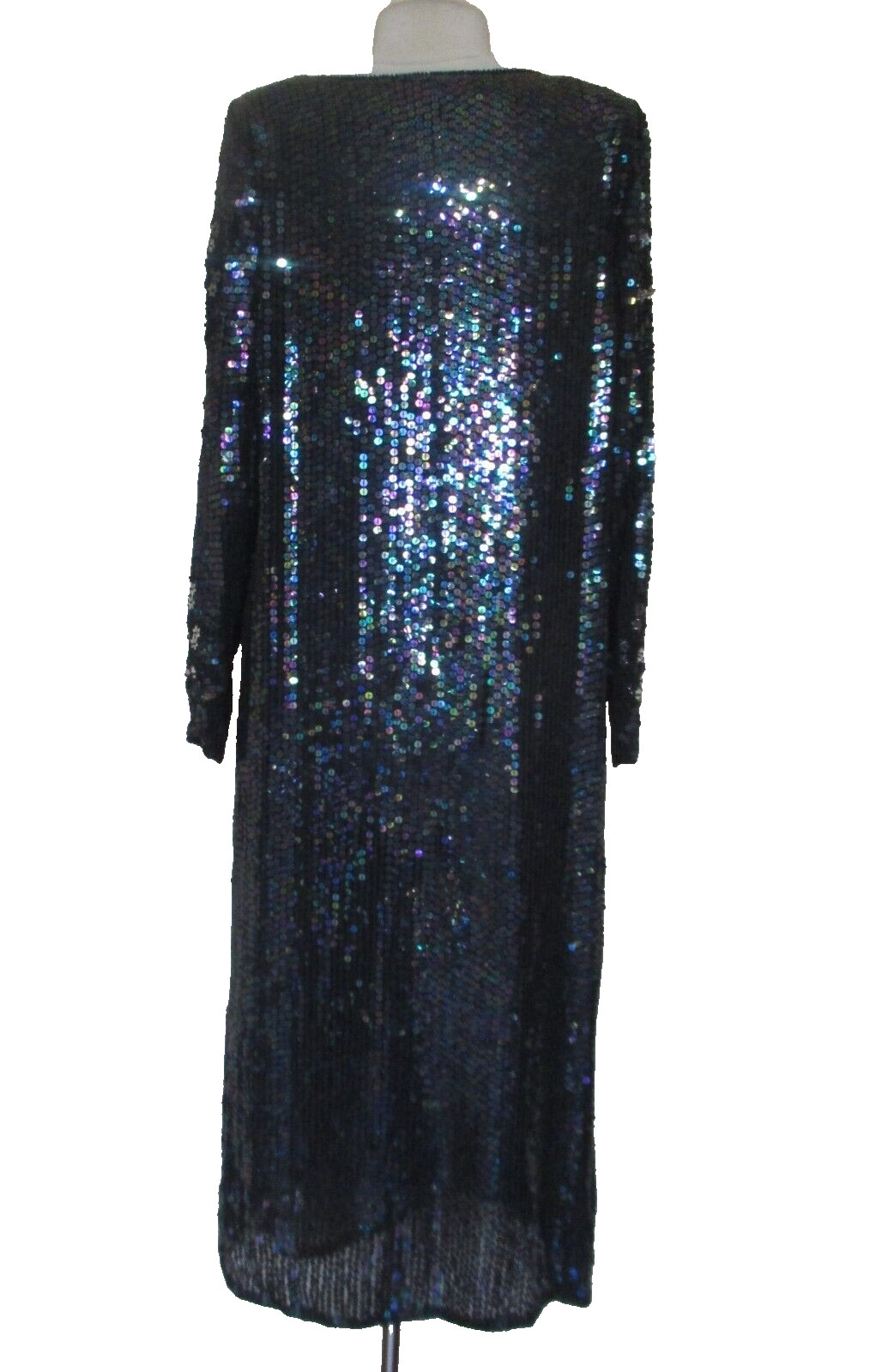 Vtg Valachi Creations Sequin Dress M Women Black Iridescent Sequins Silver Stars