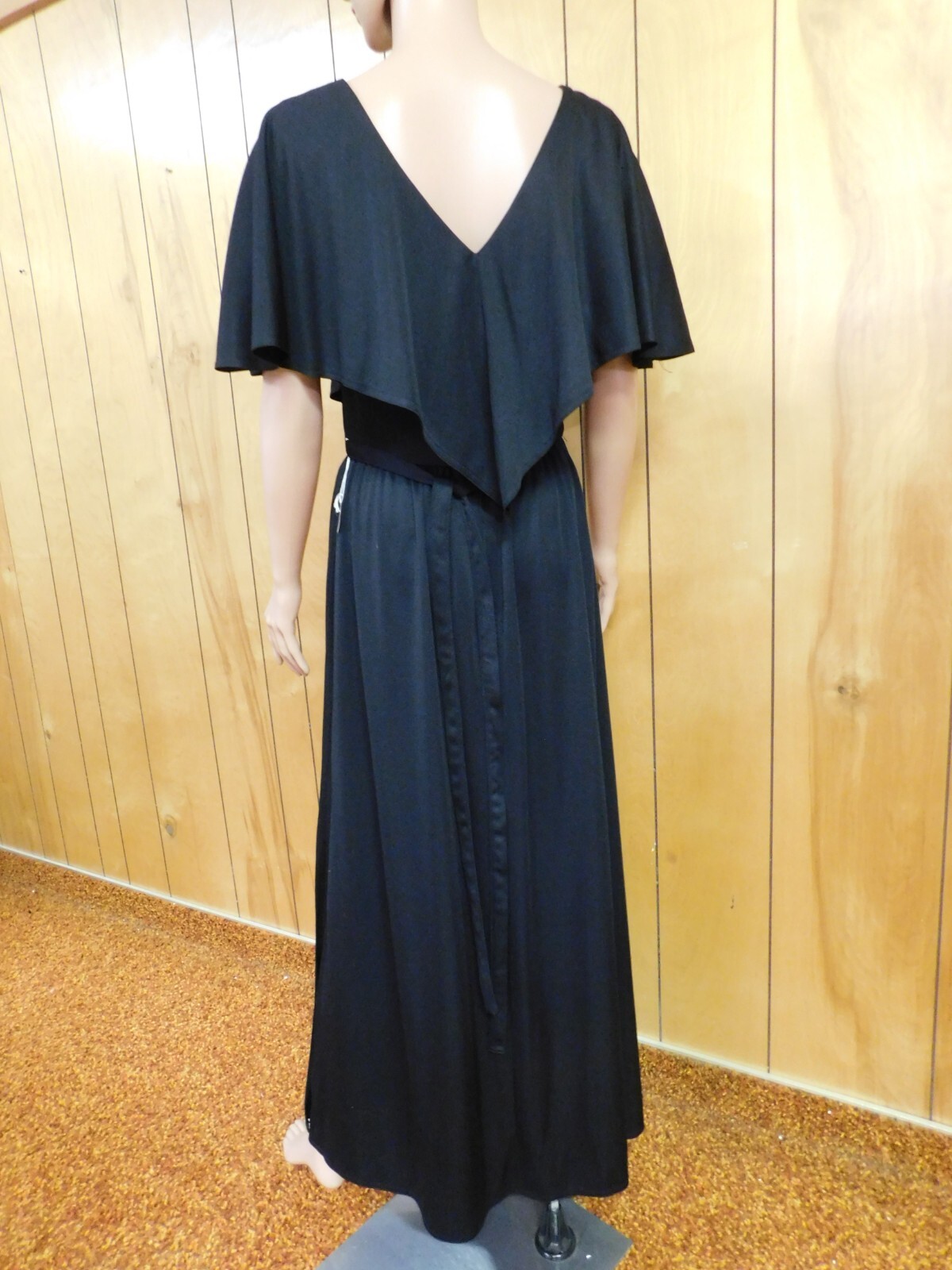 Vintage BROWNSTONE STUDIOS Black Poly Evening Dress Gown Maxi 28″ Waist*