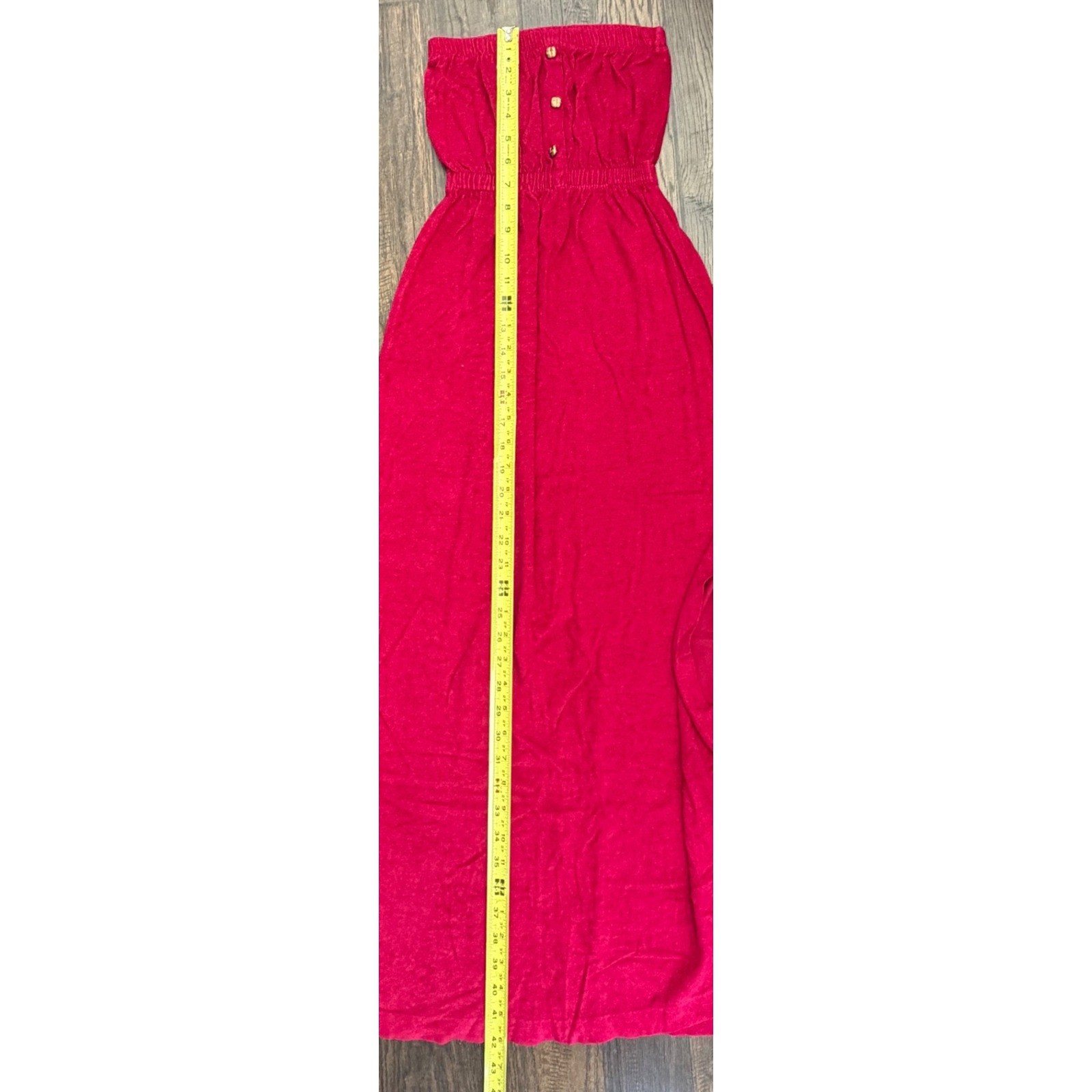 Vintage Red Terry Strapless slit Maxi Dress Small 1970’s Boho Hippie Festival