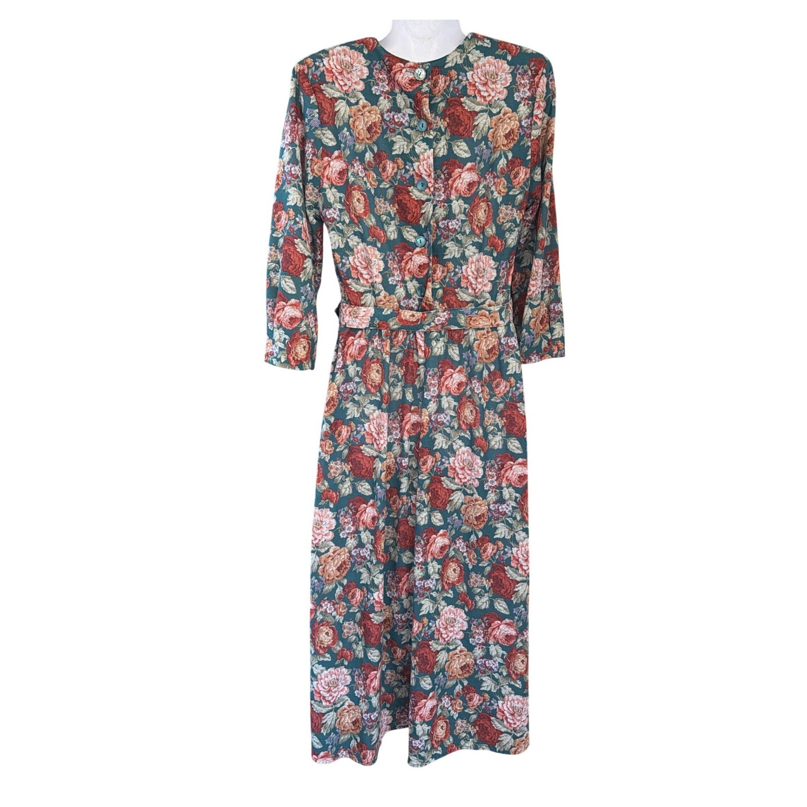 Vintage Stuart Alan Floral Midi Dress Cottagecore Dark Floral Romantic 80s