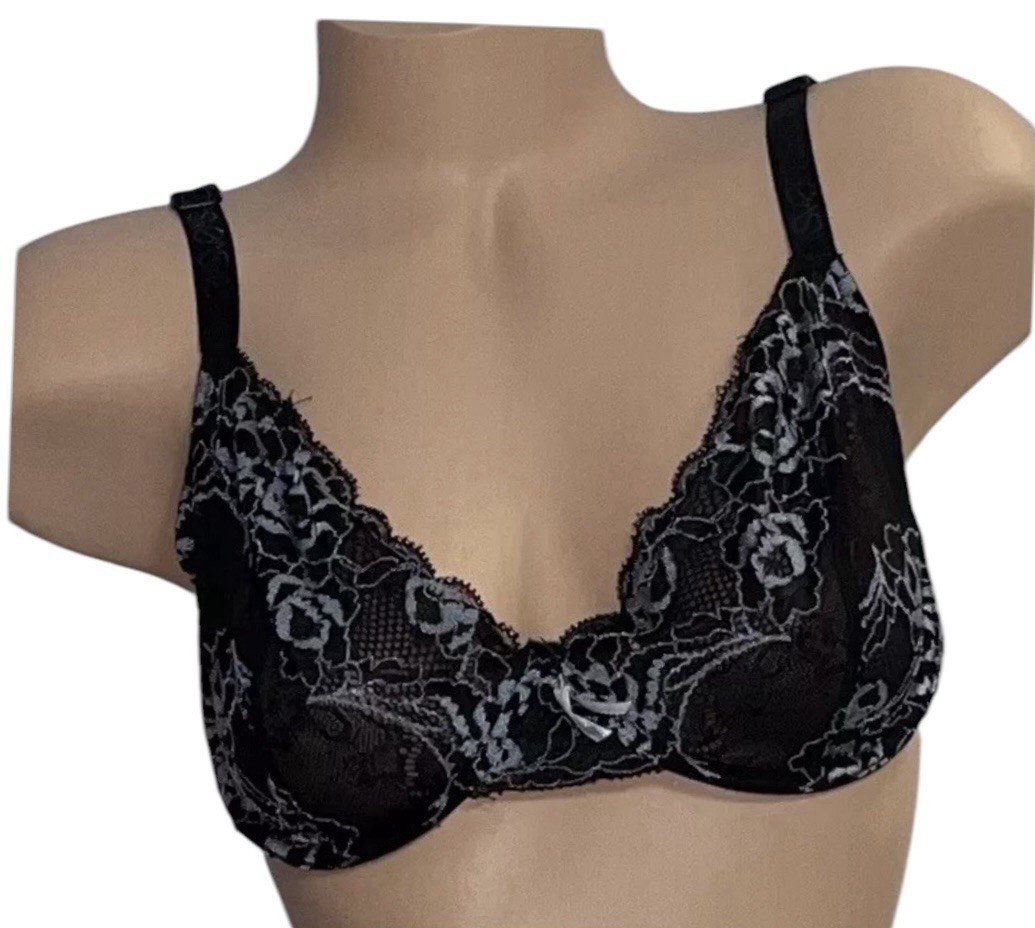 Simply Vera Vera Wang Black Sheer Underwire Lace Mesh Bra Womens 38D
