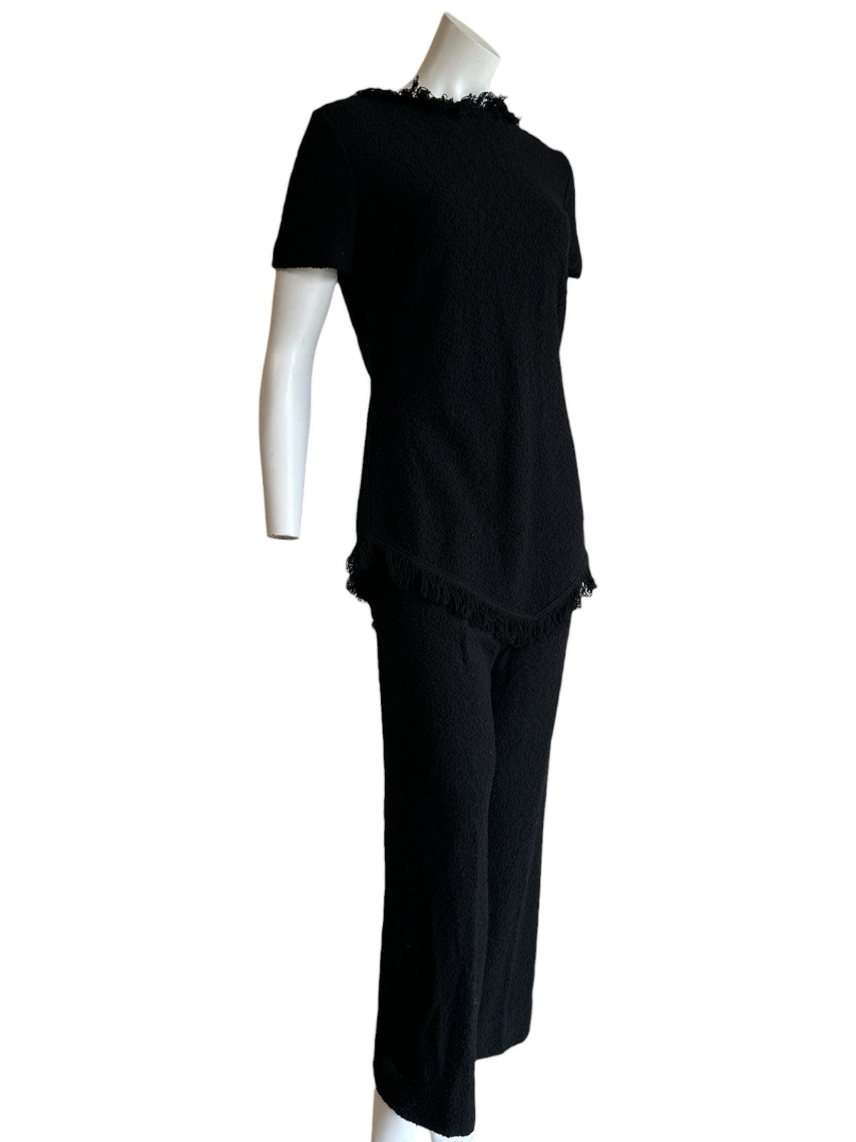 1960s Goldworm Italy Black Bouclé Knit Matching Set Mod Lounge Pant Suit