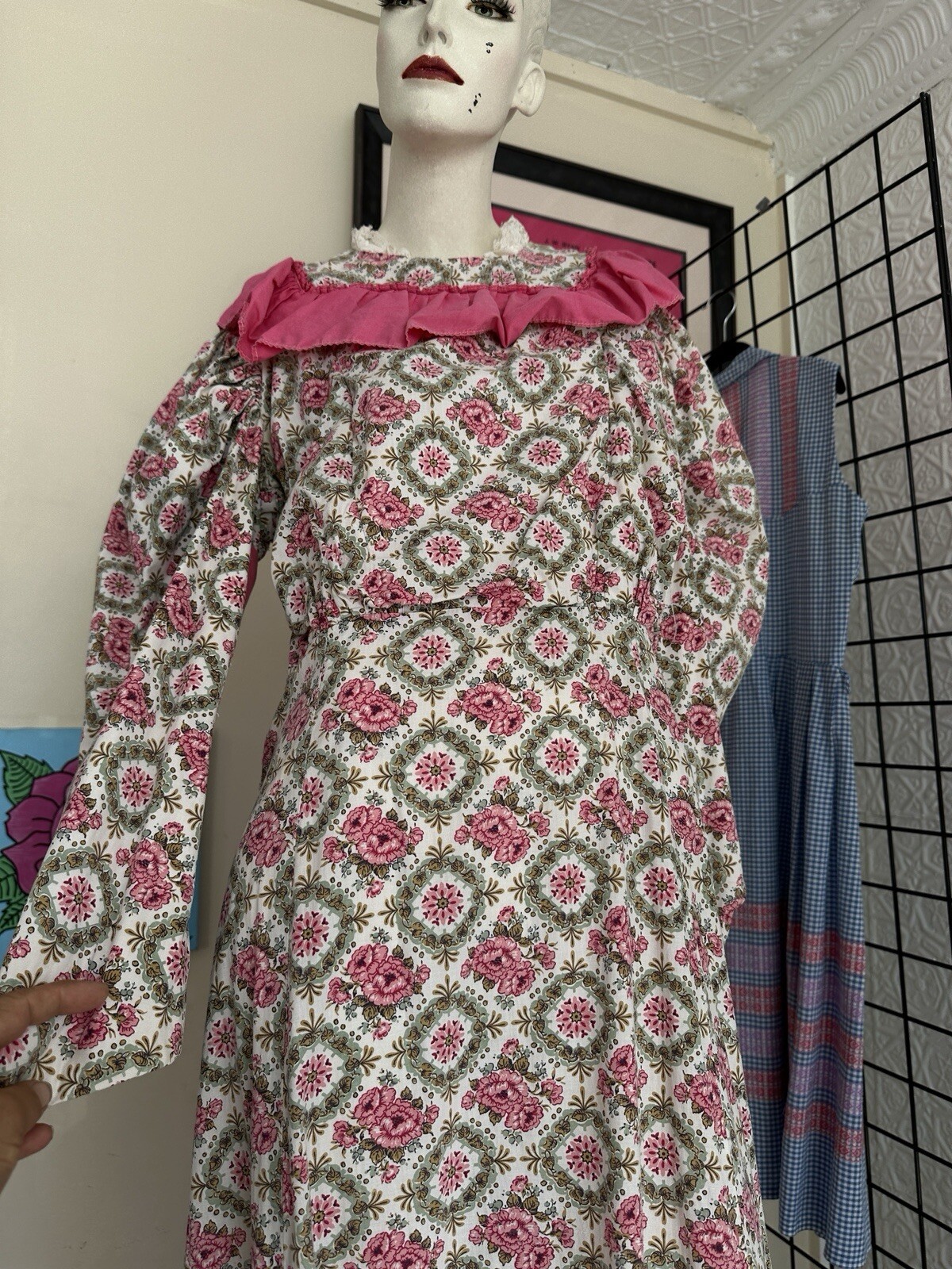 Vintage Theatrical Gown Dress-pink Floral Old World Victorian Style-prairie-M/L