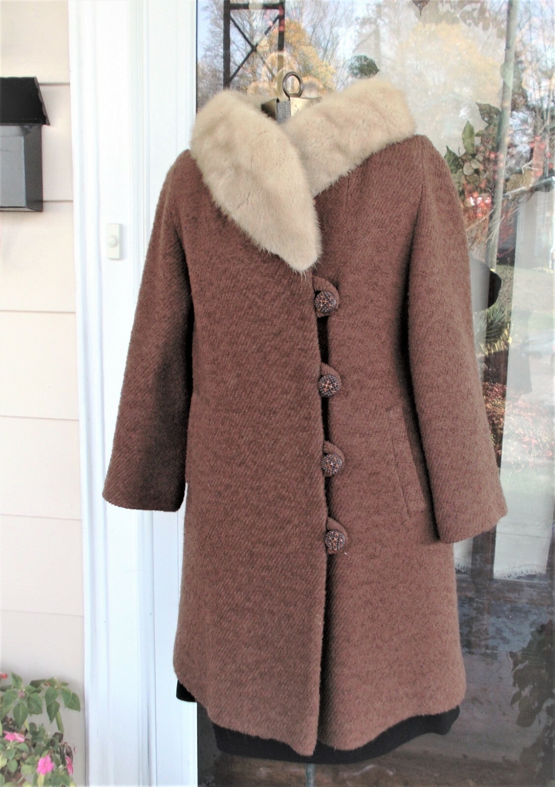Vintage Brown Rust Textured Wool Coat W/ Champagne Blonde Mink Collar S/M